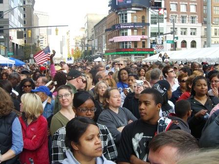 Looking back at the crowd