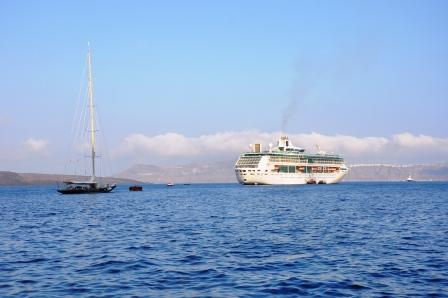 Ship Anchored at Santorini